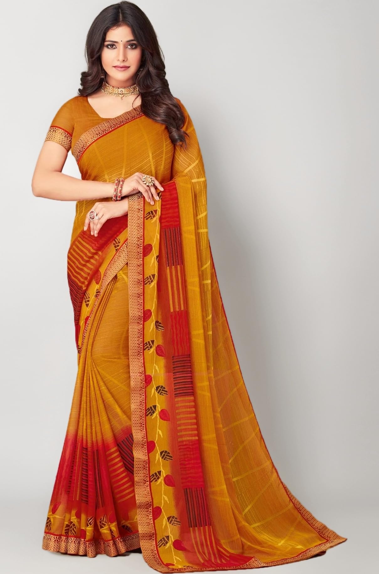 SIRIL Women's Chiffon Printed Saree With Unstitched Blouse Piece