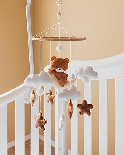 Vista 3 de Oso de peluche móvil para bebé, oso dormilón, oso de peluche para niñas, oso de peluche móvil en las nubes y estrellas, decoración de habitación