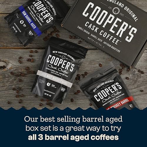 Miniatura 2 de Set de regalo de café Cooper's Cask Coffee, 3 bolsas con café Sumatra Whiskey, Ethiopian Rye, Rwanda Rum y Whole Coffee Beans, añejados en barril