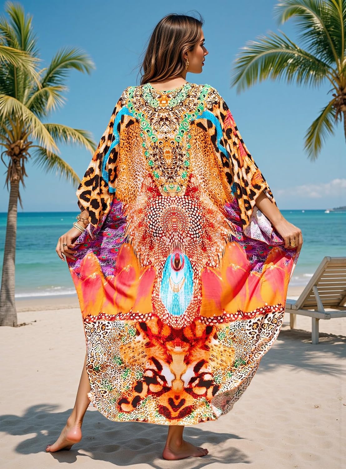 Women's Caftan Dresses Plus Size Mumu with V-Neck Batwing Sleeves Lightweight Beach Cover Up and Loungewear - Image 6