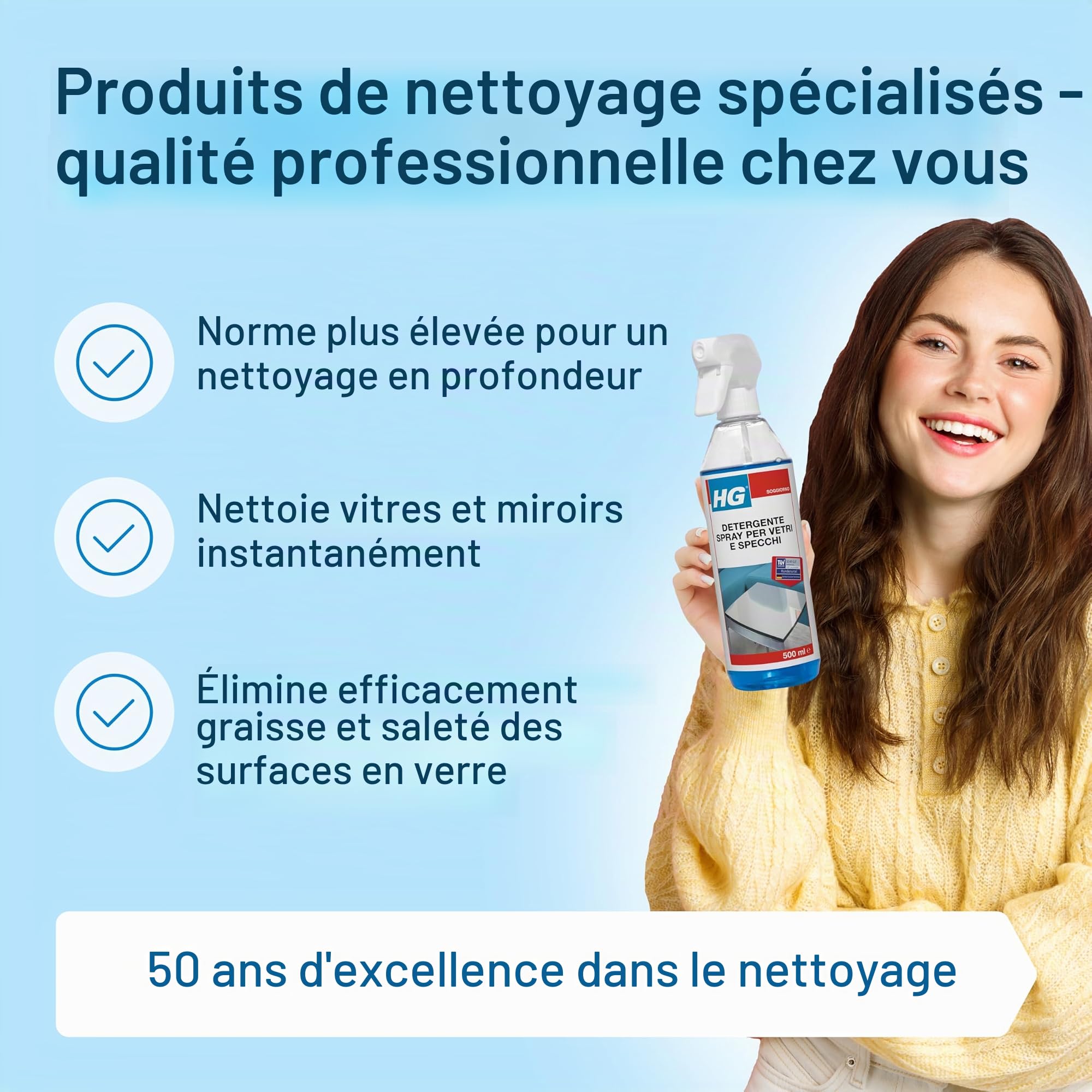 HG Nettoyant spray pour vitres, fenêtres et miroirs, élimine efficacement la graisse et la saleté, 500 ml (142050106)