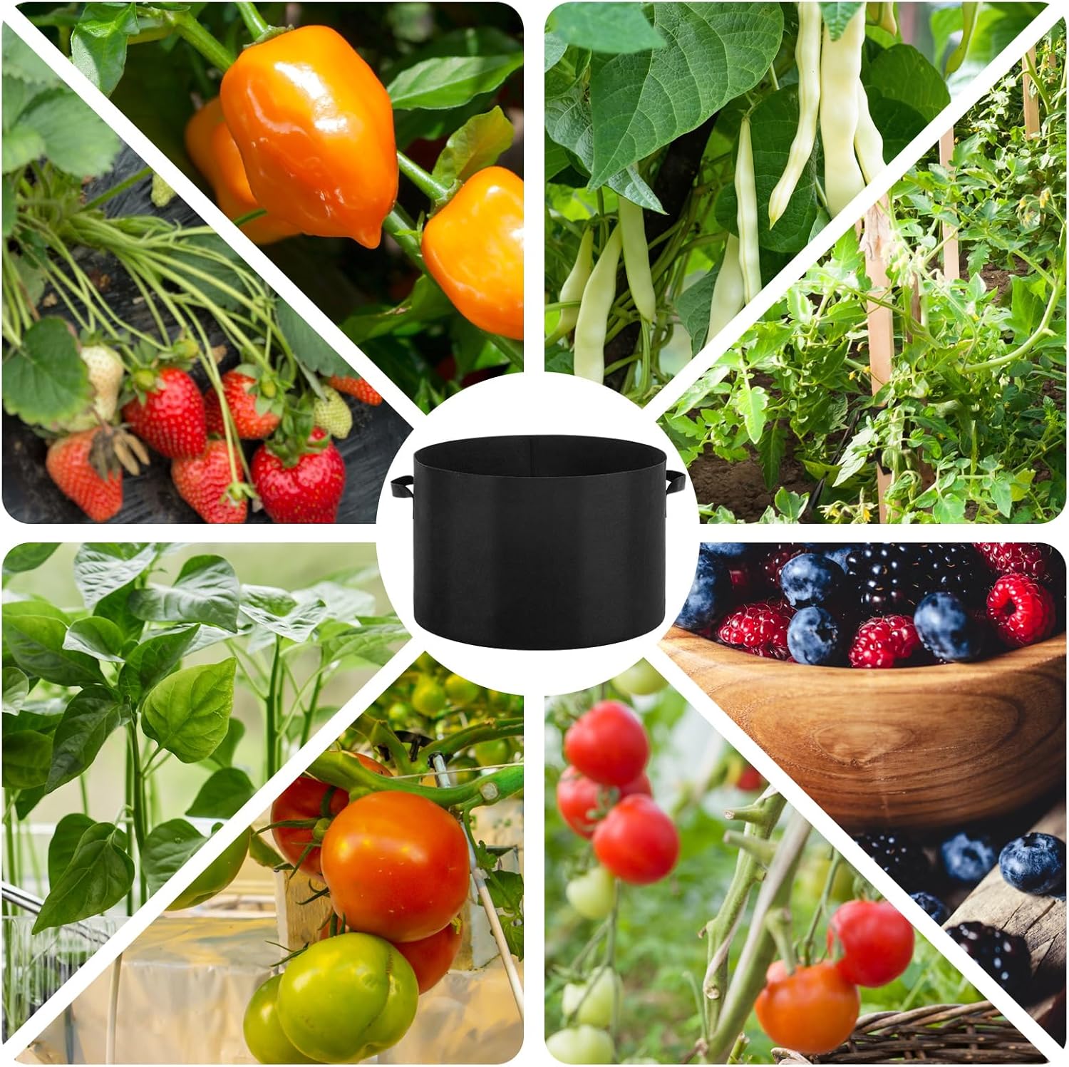 10 Pack Plant Grow Bags 15 Gallon 5 Gallon 3 Gallon Heavy Duty 300g Thickened Nonwoven Aeration Fabric Pots with Handles for Garden Indoor & Outdoor Planting, Moisture Retaining