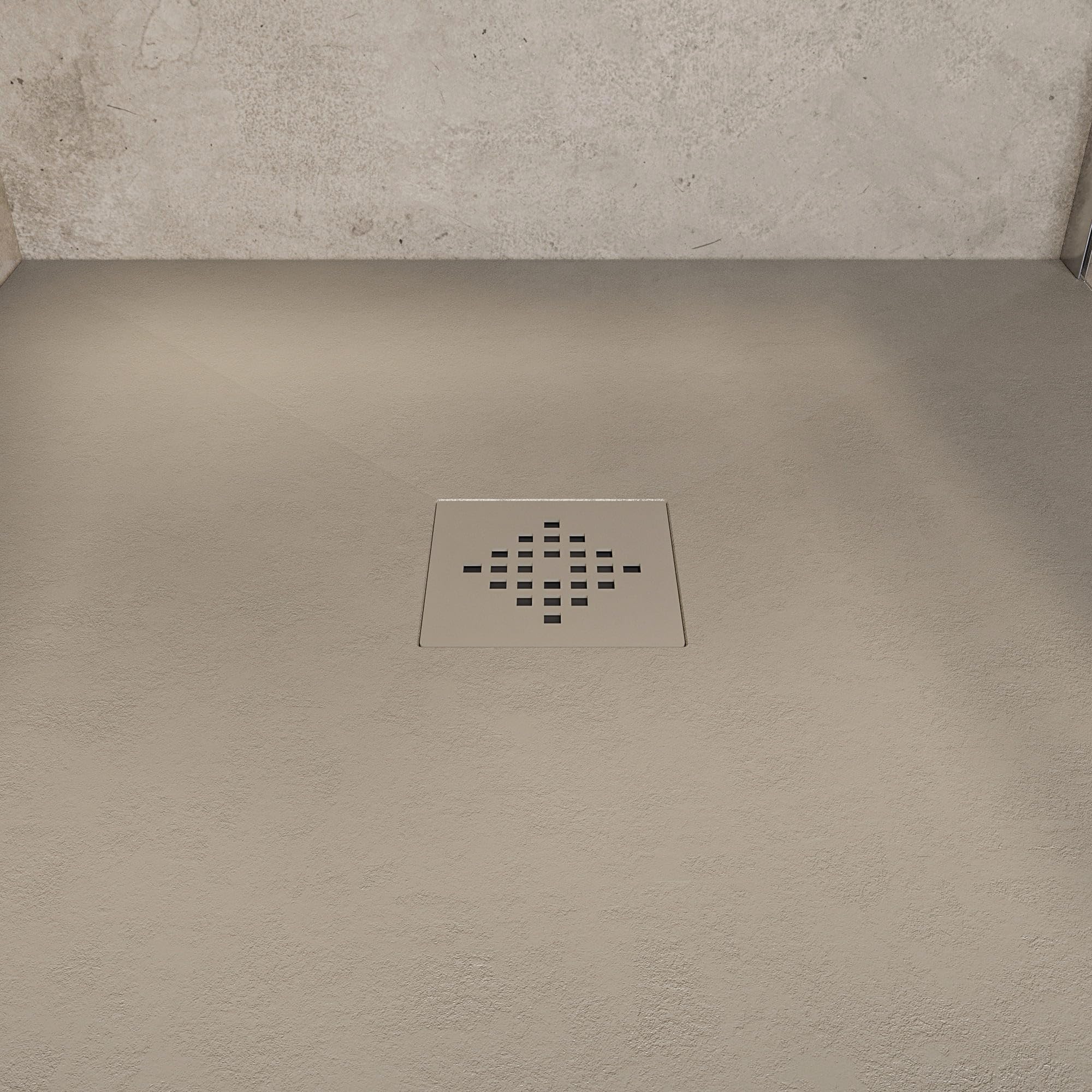 SoulHome Plato de Ducha Resina 60x60 Moka - Rejilla Mismo Color | Antideslizante C3, Extraplano, Resina y carga mineral, Textura Liso Piedra, Antibacteriano, Gel-coat, Incluye válvula desagüe