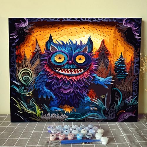 Miniatura 2 de Tucocoo Kits de pintura de acuarela por números con pinceles y pigmento acrílico sobre lienzo para adultos principiantes, búho nocturno, imágenes de