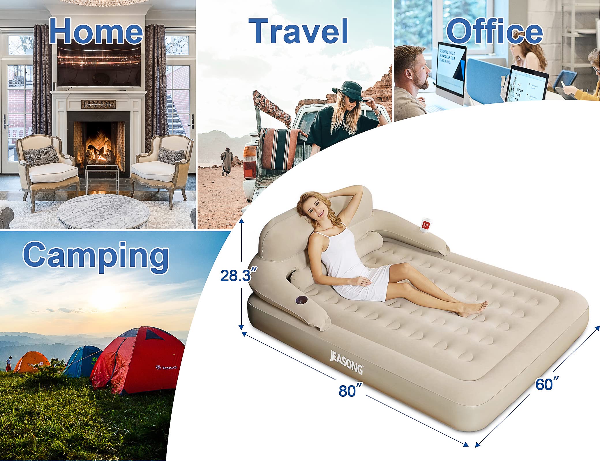 Deflation Inflatable JEASONG Air Mattress with Headboard, Fast Inflation/Deflation ...