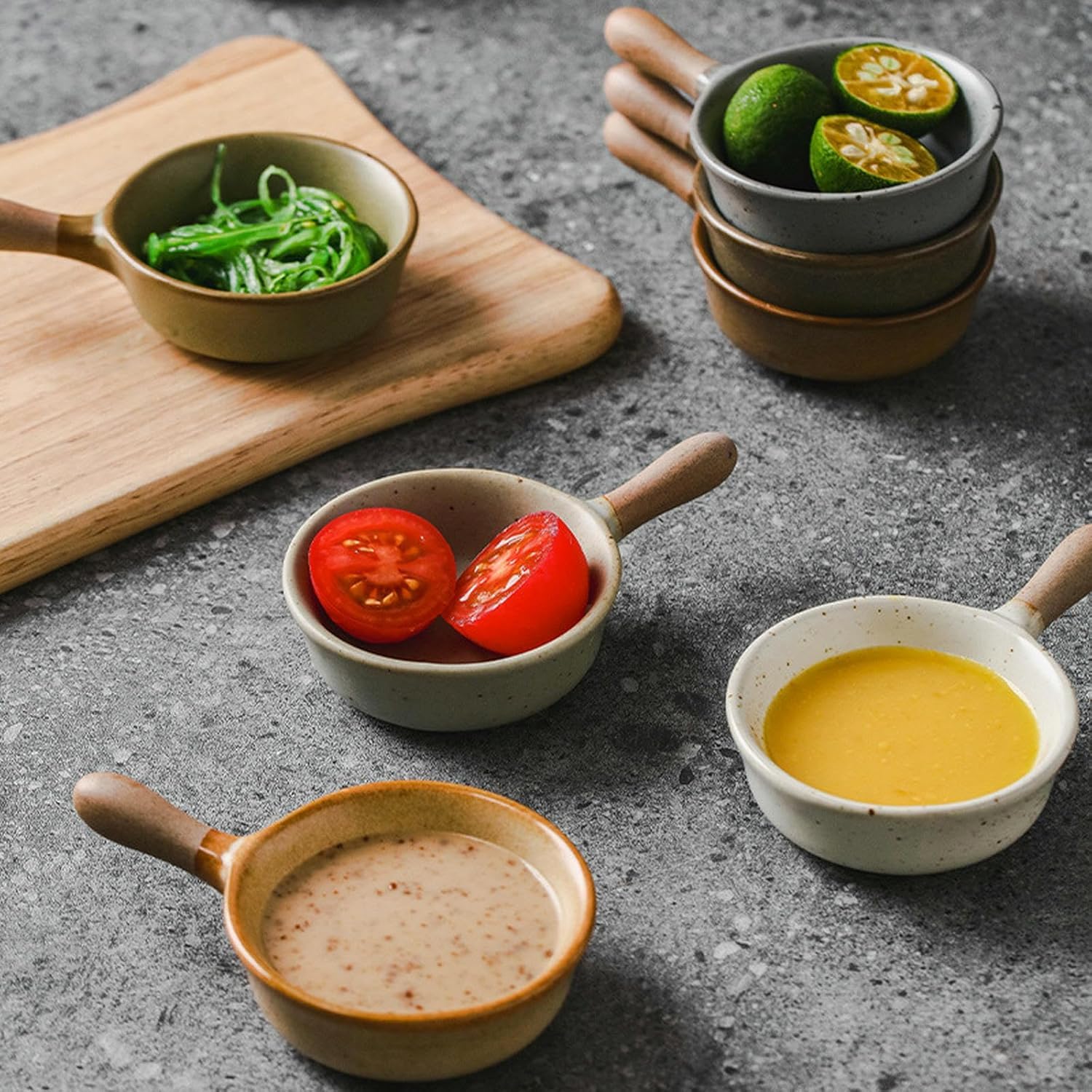 Soßenschale, 2-teilige/grobe Keramik-Dip-Sauce-Schale mit Griff, Keramik-Gewürz-Sushi-Snack(Danqing)