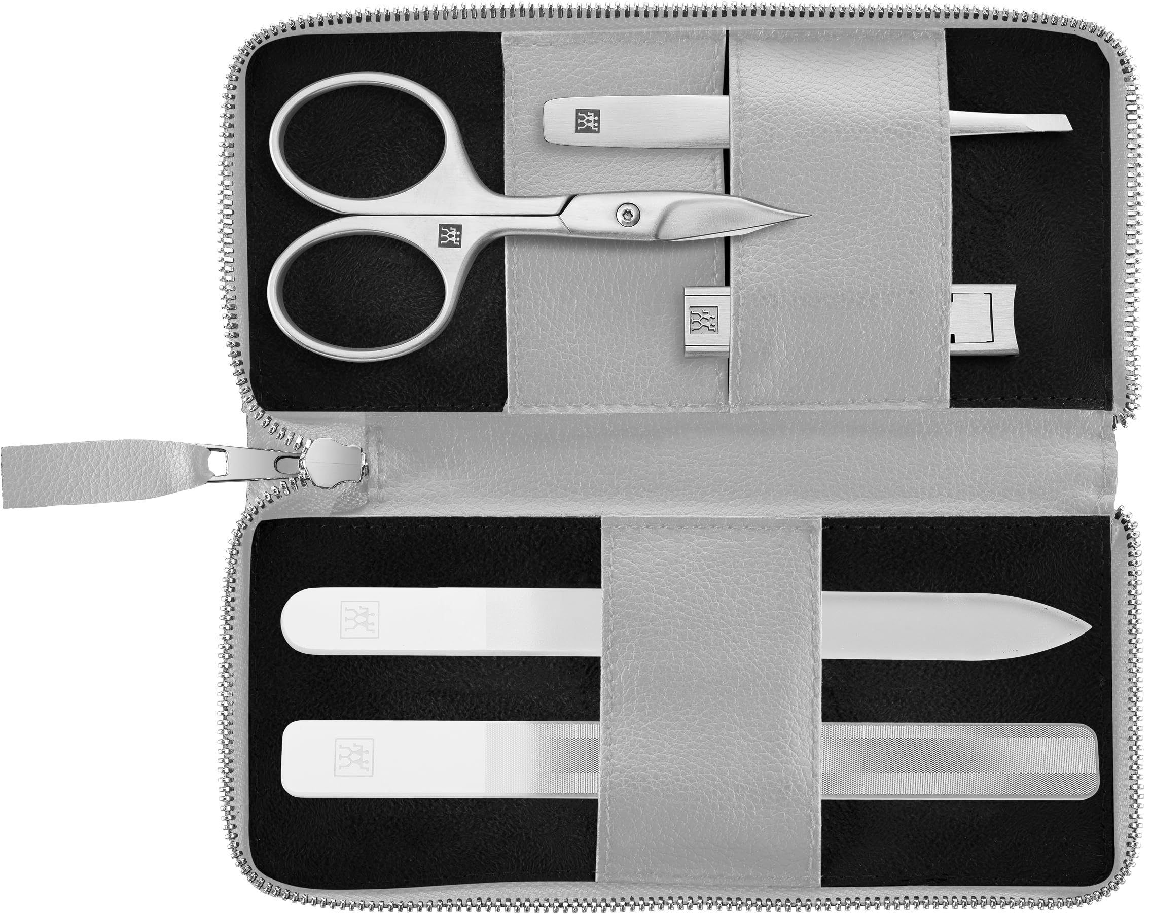 Manicure Pedicure Set 5-Piece Nail Scissors Nail Clippers Vegan Apple Leather Case Grey