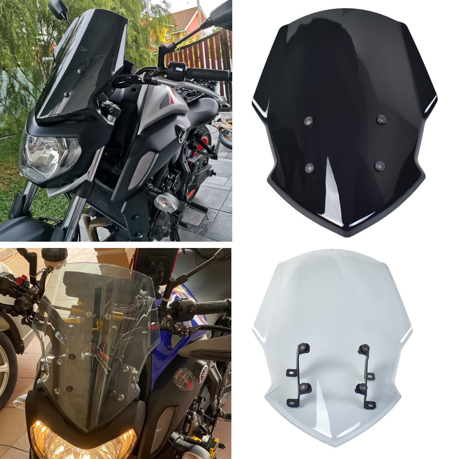 Midimttop Motorcycle Fairing Windshield Windscreen Wind Deflector Cover Compatible with YA-MA-HA MT-07 FZ-07 MT07 FZ07 2018 2019 2020 (Light Smoke)