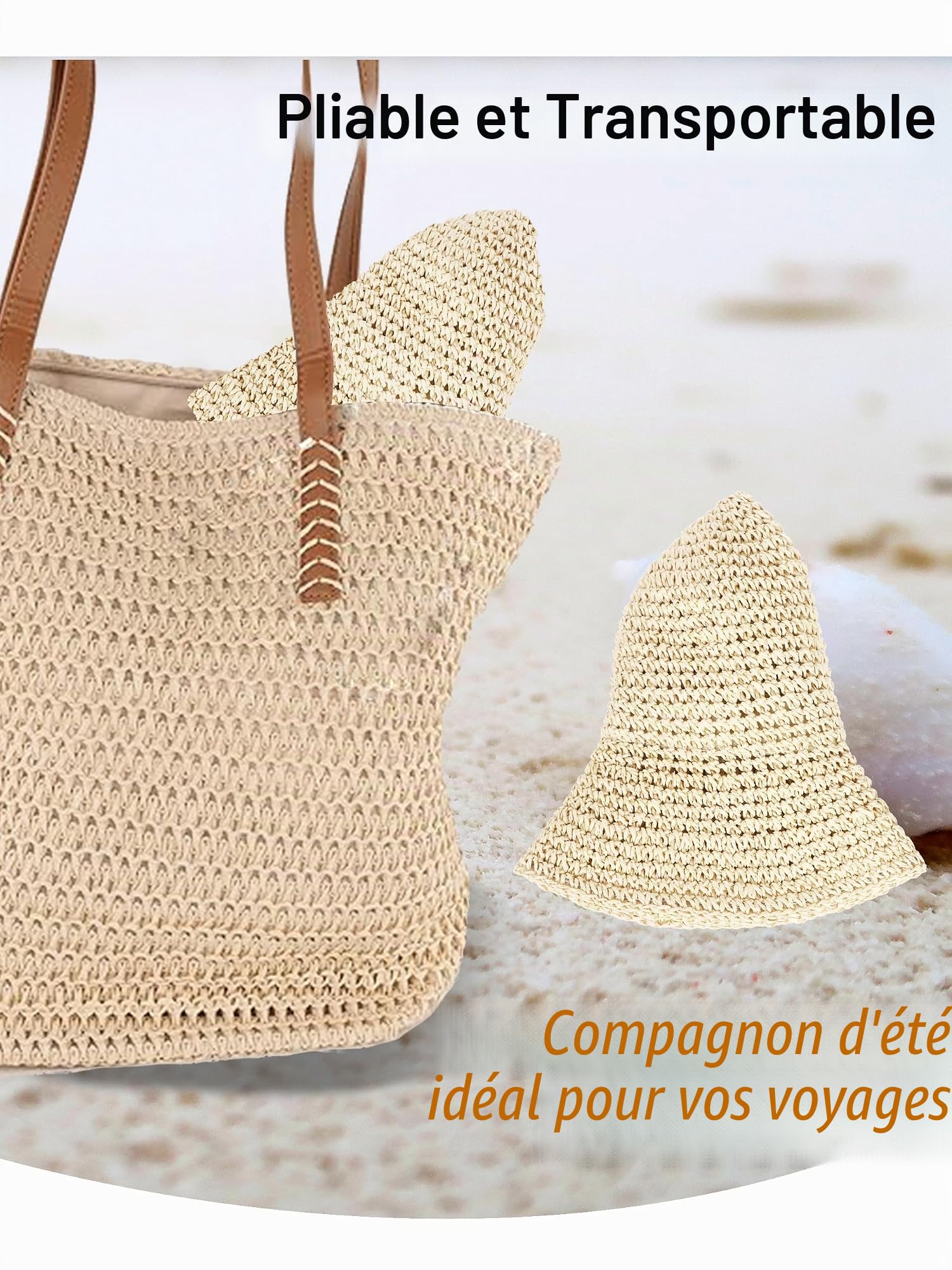 soul young Chapeau de Soleil Femme en Paille Tressée Large Bord Reversible Plage Bob Pliable Été Voyage Protection UV UPF50+