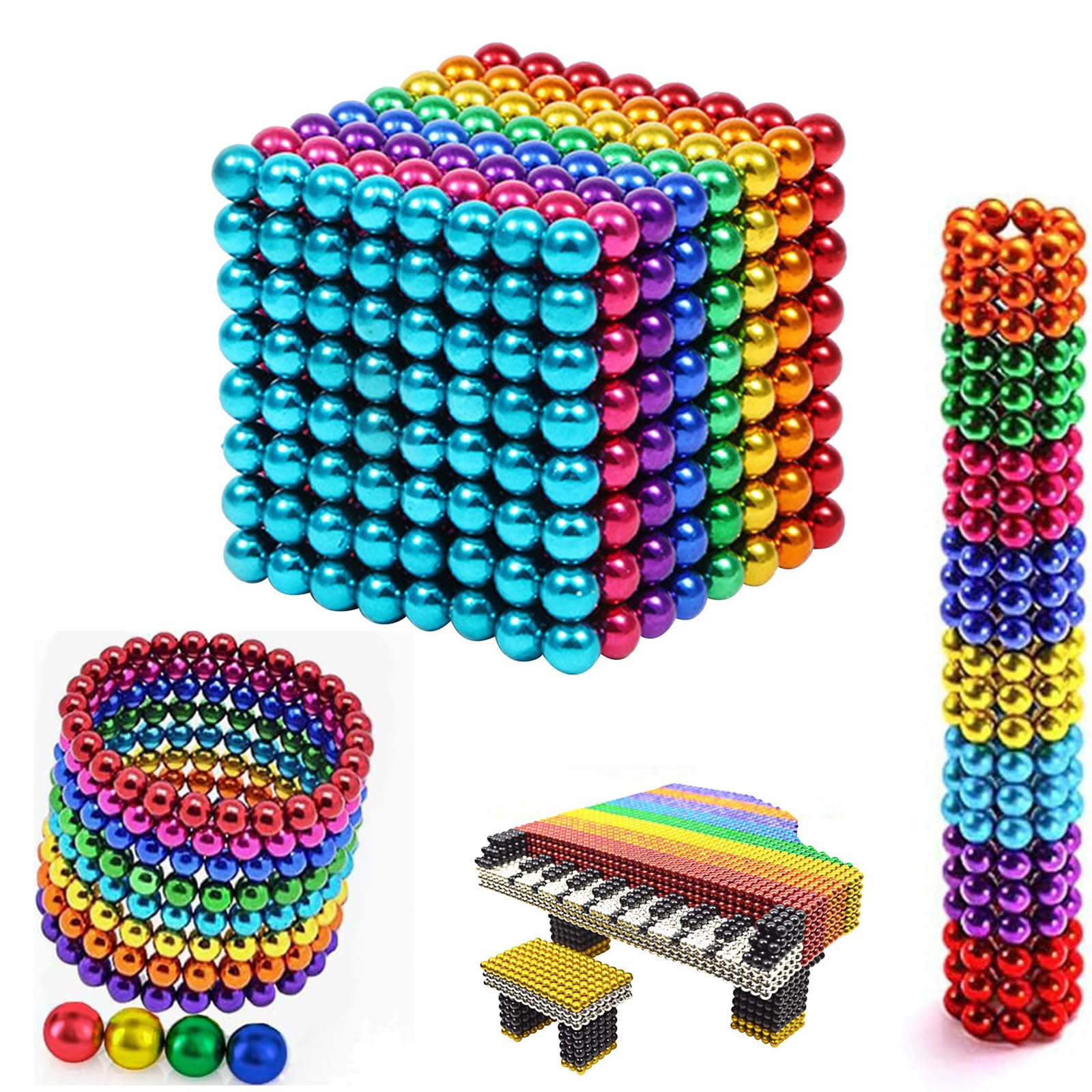 Magnetic Balls Fidget Toy,Creative Stacking Magnet Balls,Stress Relief Cool Desk Toy, Construction Building Blocks,216/512/1000 PCS Magnetic Rainbow Balls Beads Fidget for Adults Gifts