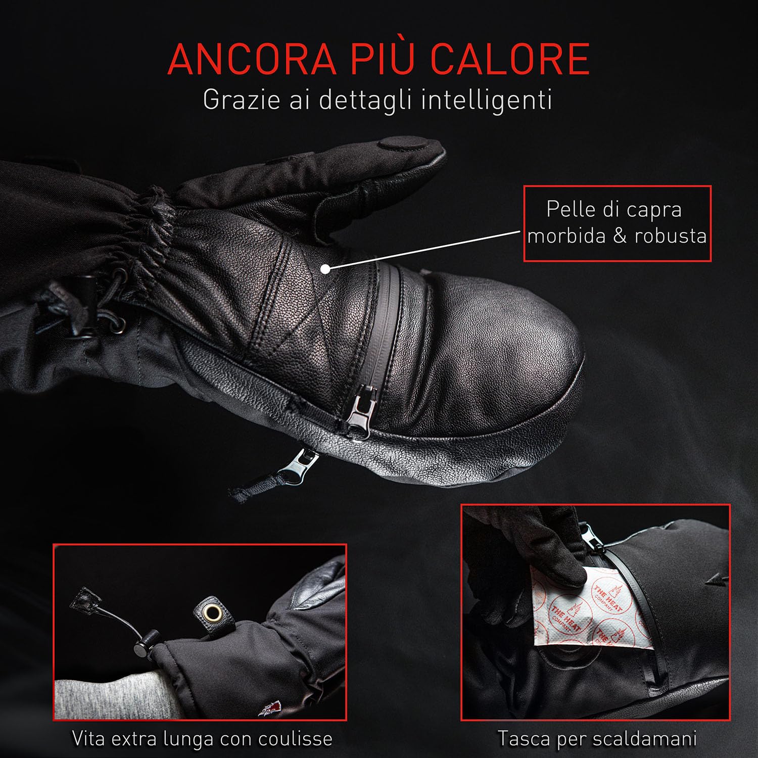 THE HEAT COMPANY Shell muffole - l'innovazione del guanto - guanti invernali da ripiegare - guanti termici extra caldi - altamente idrorepellenti - donna e uomo - nero, senza guanto interno