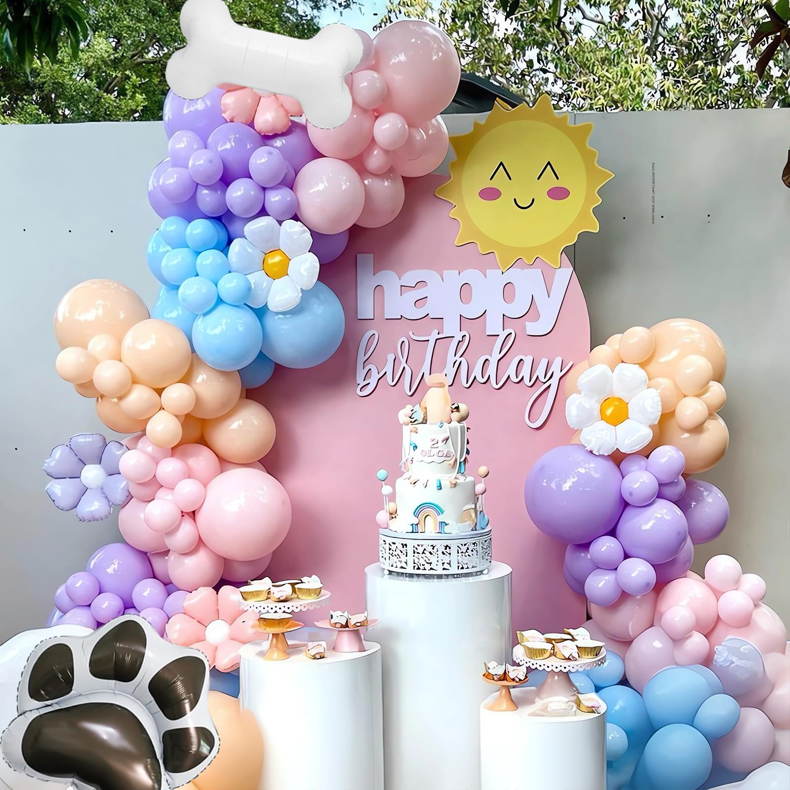 Pastel Dog Paw Birthday Balloons - 12 Inch, Biodegradable Latex, 36 Pack With Ribbon