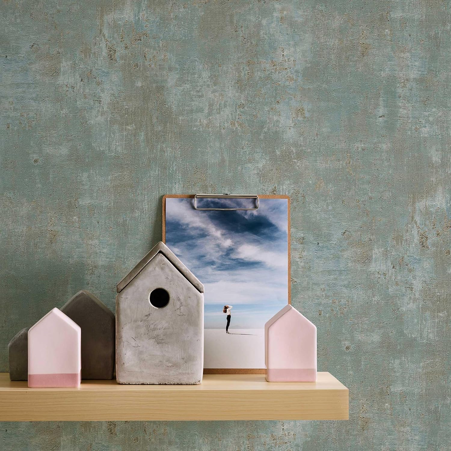 Livingwalls 396704 Industrial Wallpaper Concrete in Green with Metallic Effect in Copper - Wall Wallpaper Plaster Look 10.05 m x 0.53 m - Made in Germany