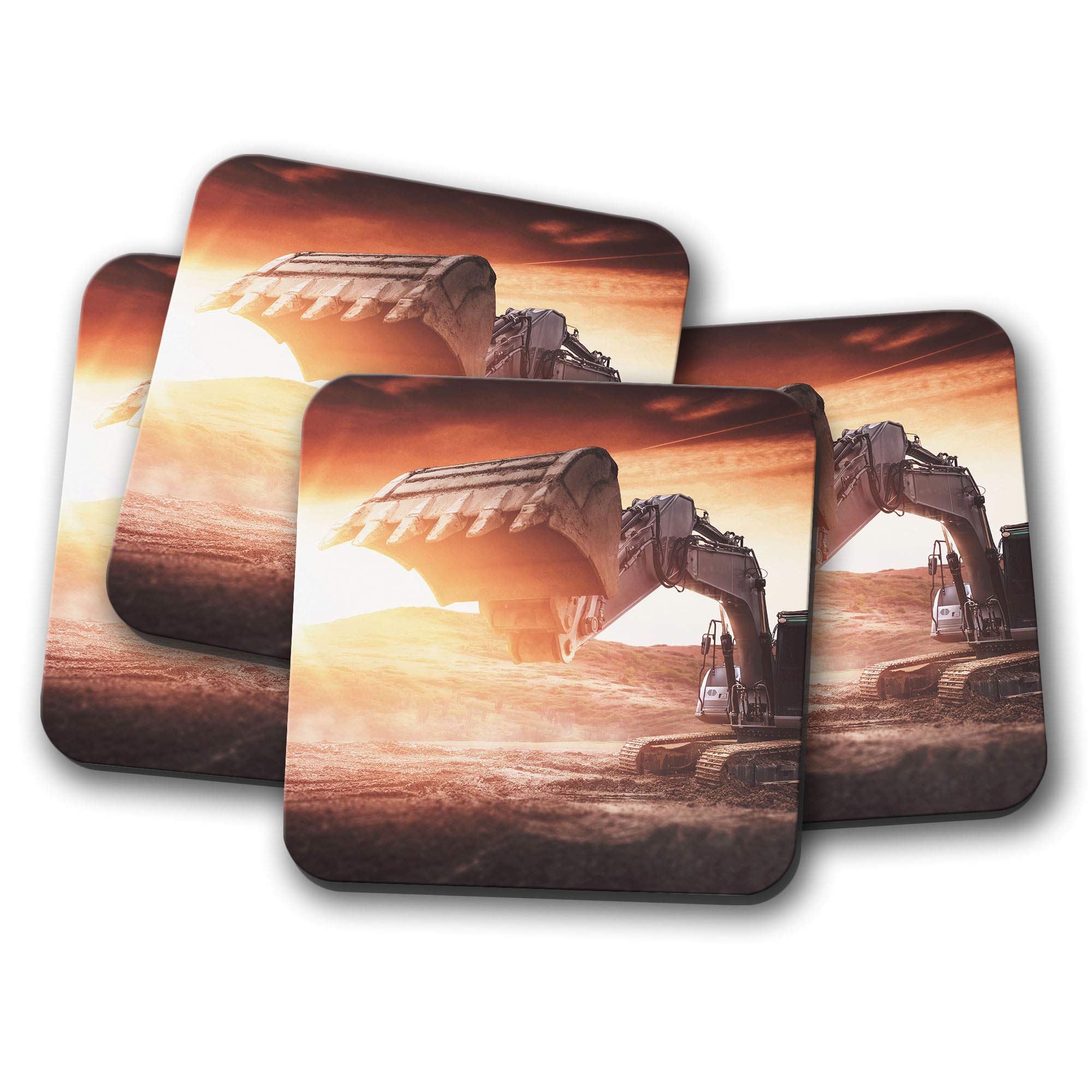 Destinationvinyl Multicolor 4 Set - Construction Digger Coaster - Excavator Machinery Building #14812