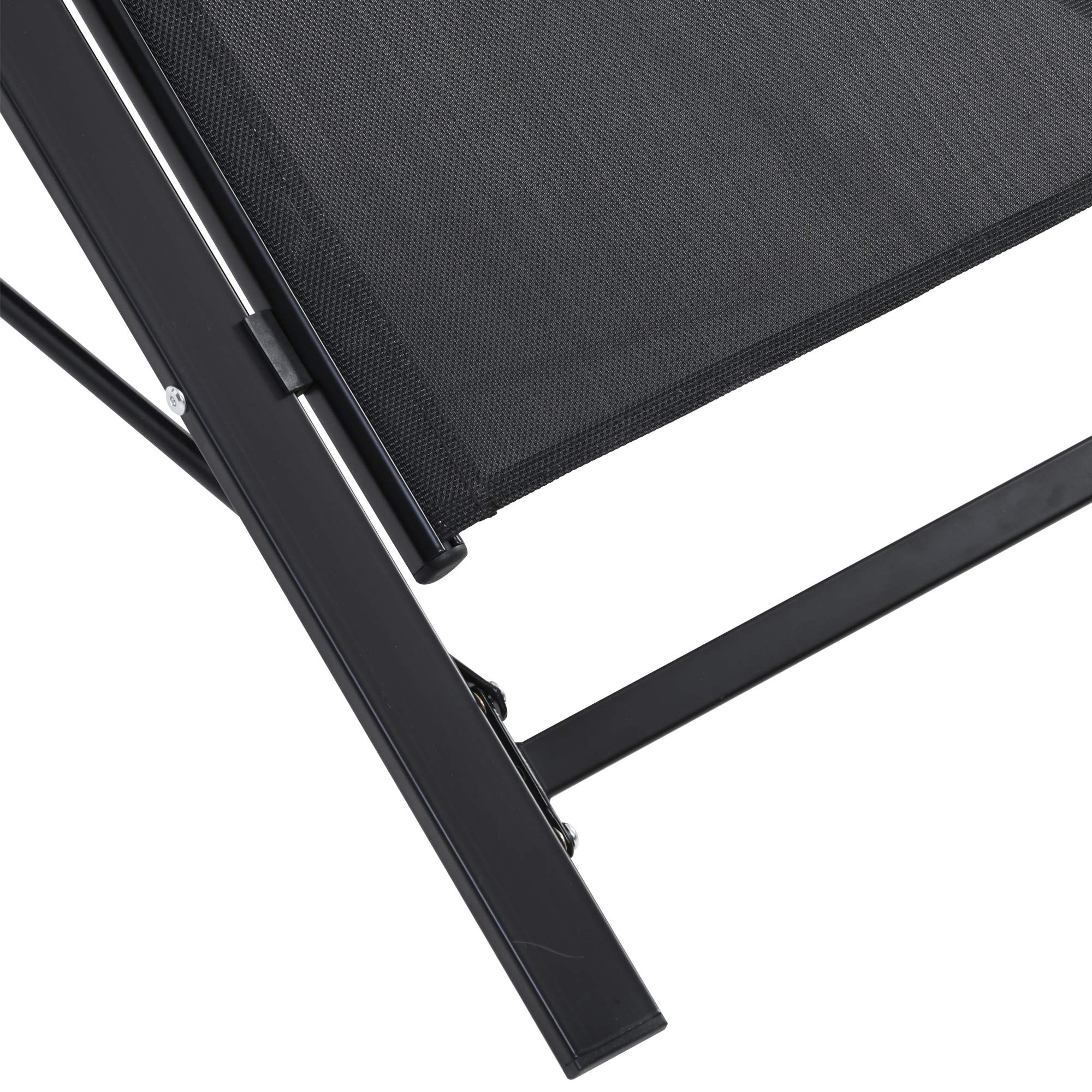 Outsunny Lot de 2 Bains de Soleil Chaise Longue Design Contemporain Table Basse Plateau Verre trempé métal époxy textilène Noir