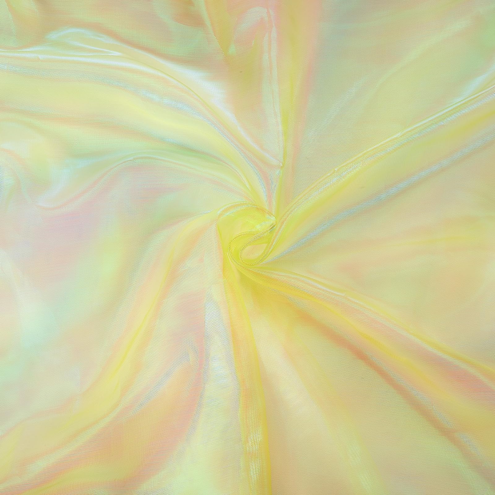 Ganeen 11 Yard Iridescent Fabric Organza Fabric Sheer 59 Inches Wide Rainbow Laser Gradient Lace Holographic Gauze for DIY Dress Curtain Costume Background Wedding Party Home (Yellow)