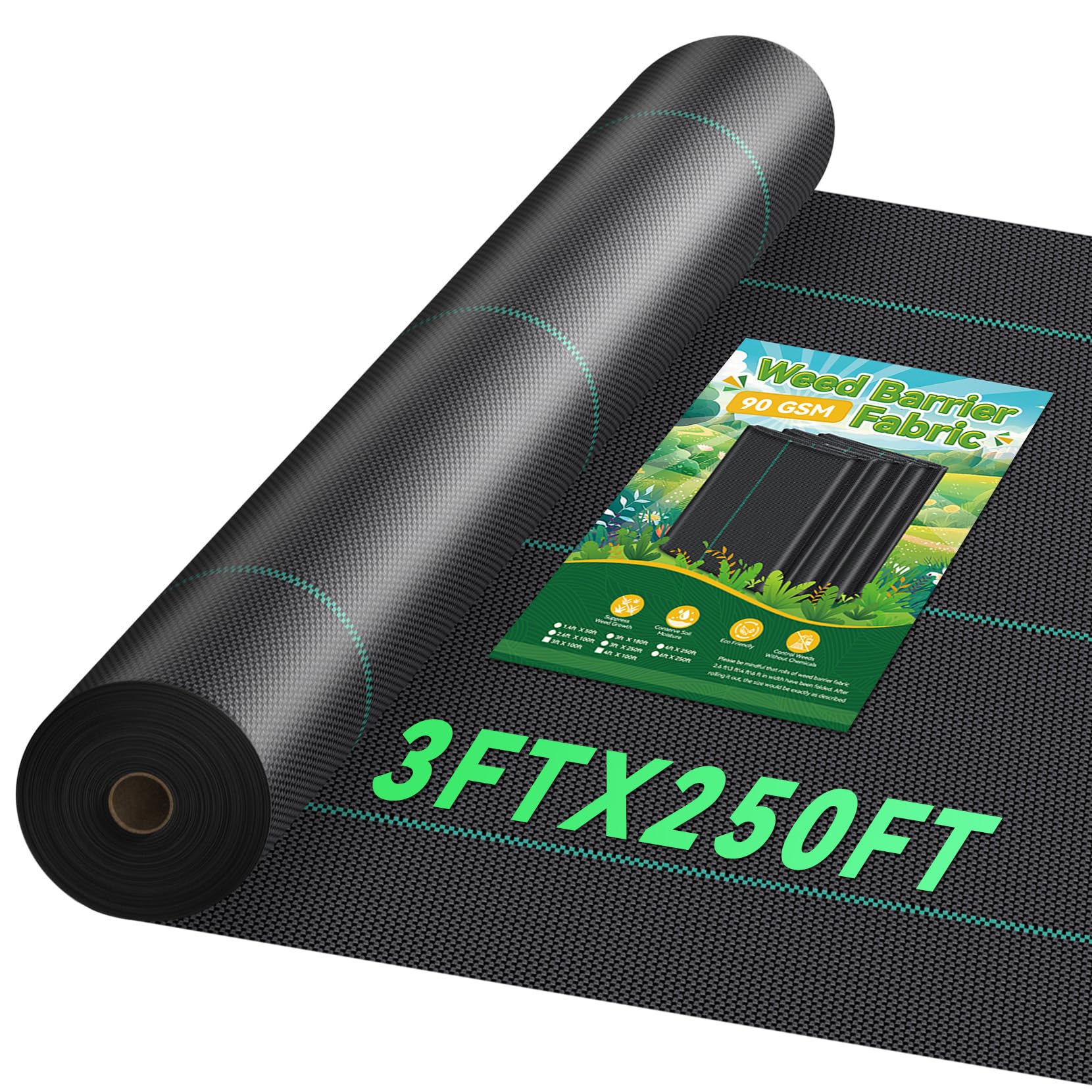 3ftx250ft Landscape Fabric, Weed Barrier Fabric Heavy Duty 3.2oz, Woven Geotextile Weed Blocker Landscaping Fabric, Ground Cover Weed Control Mat, Commercial Weed Cloth Garden Bed Liner