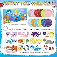 Vista 2 de Fulmoon Juego de 24 manualidades oceánicas para niños de 3 a 5 años, platos de papel de animales marinos, artes y manualidades, platos de papel