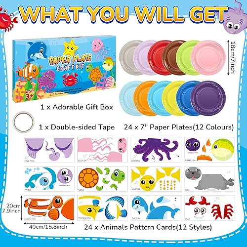 Miniatura 2 de Fulmoon Juego de 24 manualidades oceánicas para niños de 3 a 5 años, platos de papel de animales marinos, artes y manualidades, platos de papel