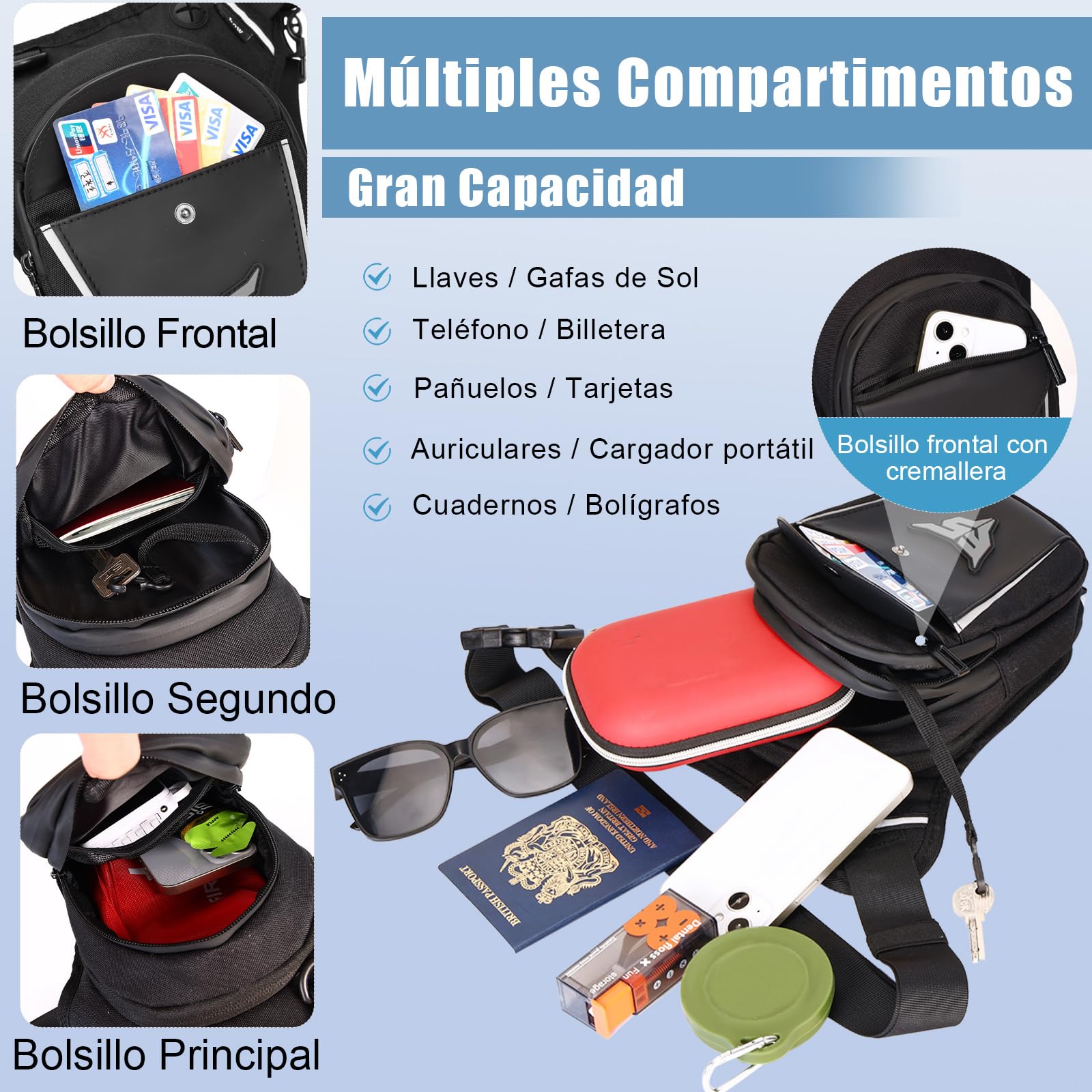 Eshow Pernera Moto Ampliable, Riñoneras con Portabotella y Tira Reflectante para Hombre y Mujer, Bolsa Pierna para Ciclismo Montañismo Viajes Senderismo Trabajo Camping Escalada Negro