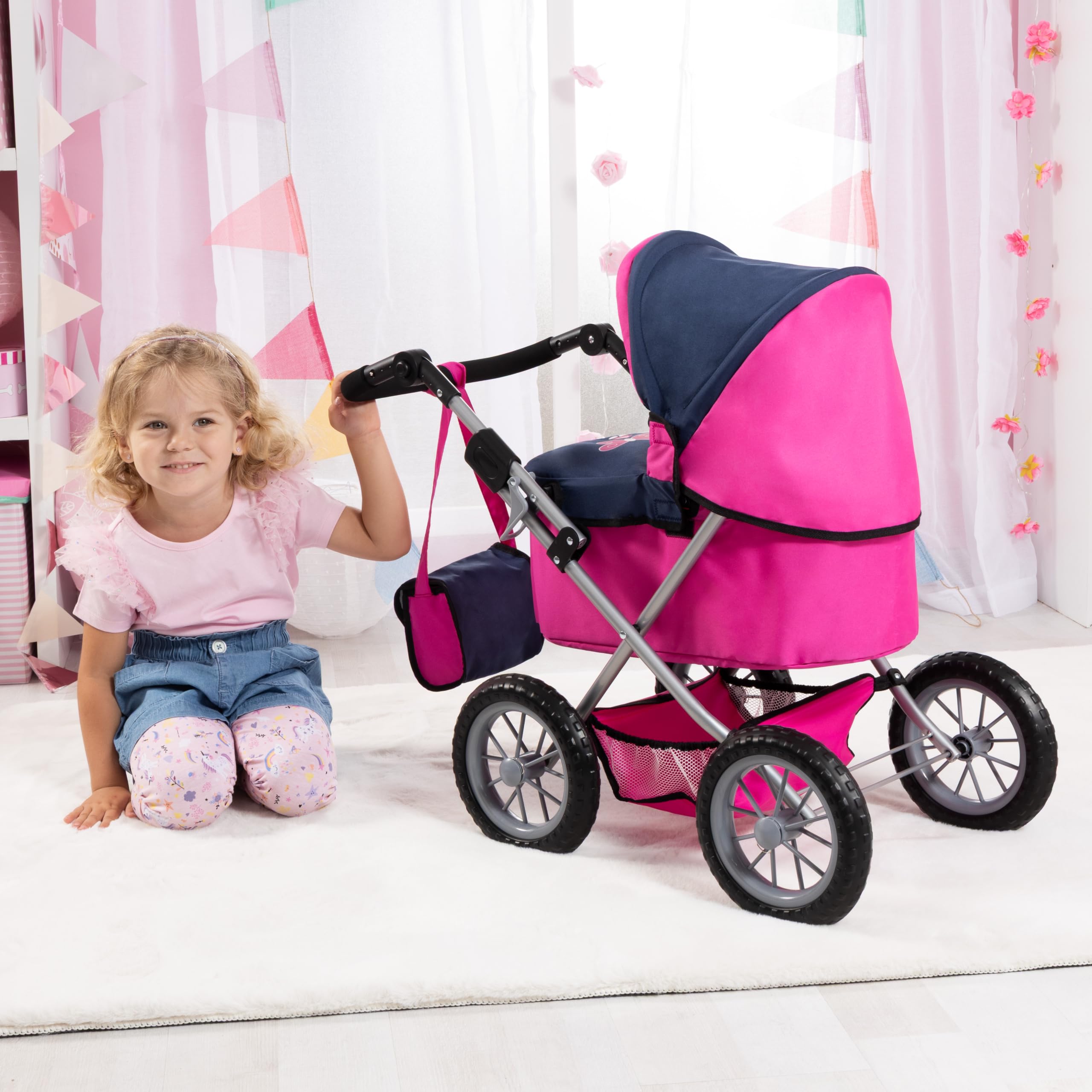 Bayer Cochecito de muñecas, carro, carrito muñeco, con bolsa, alto, color rosa y azul (13013AA) | rosa, azul