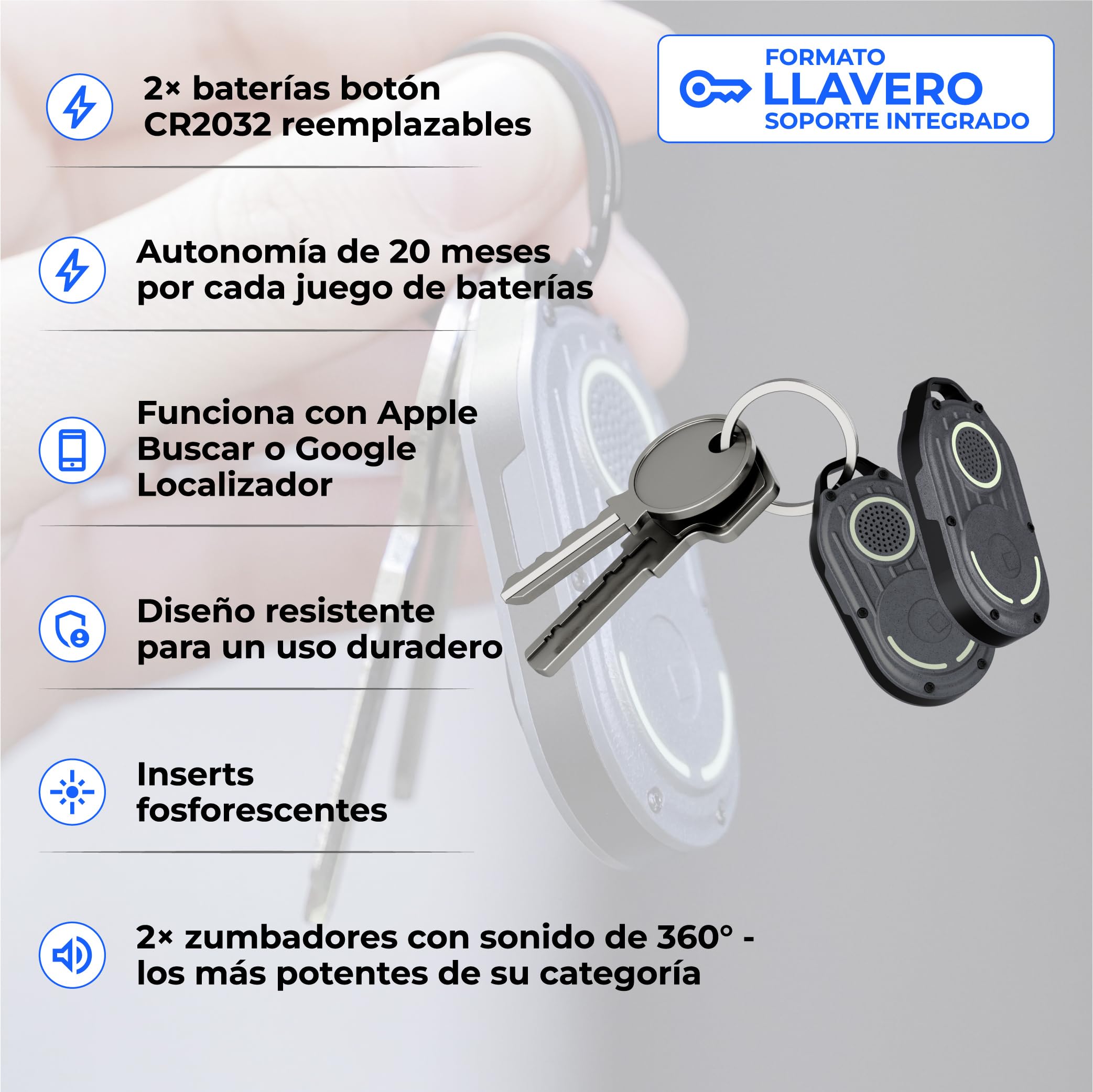 Rolling Square AirNotch Pro Dual - Tag Localizador Android y Apple Compatible con Apple Find My y Google Android Find Hub, Smart Tag Llavero con Rastreador y Sonido 360°, Baterías Reemplazables, Gris