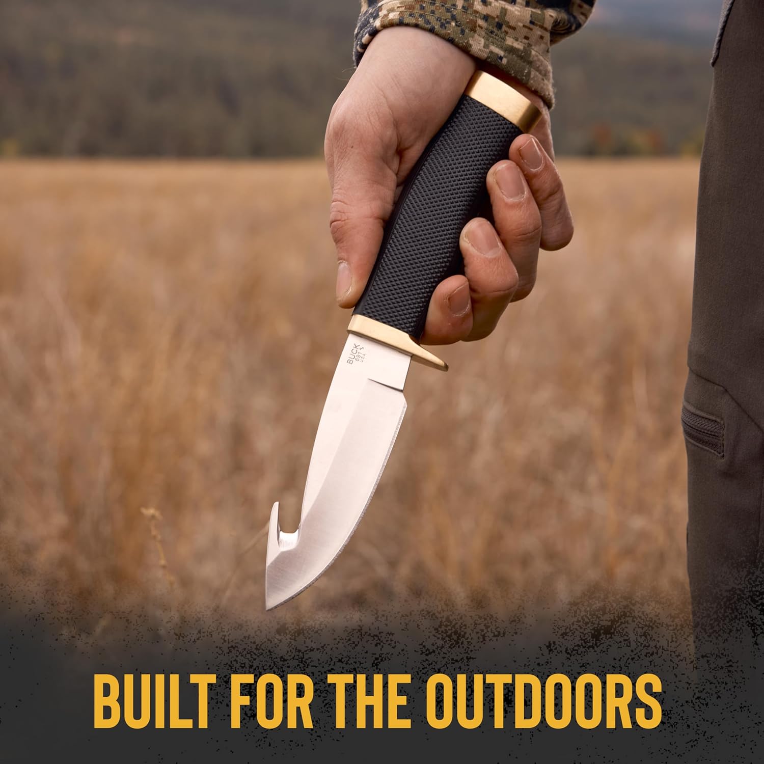 Buck Knives 691 Buck Zipper Hunting Knife, 4-1/4" Fixed Blade, Rubber Handle, 420HC Stainless Steel Drop Point Guthook Blade, Sheath Included, Knife Made in the USA, 6.6 oz