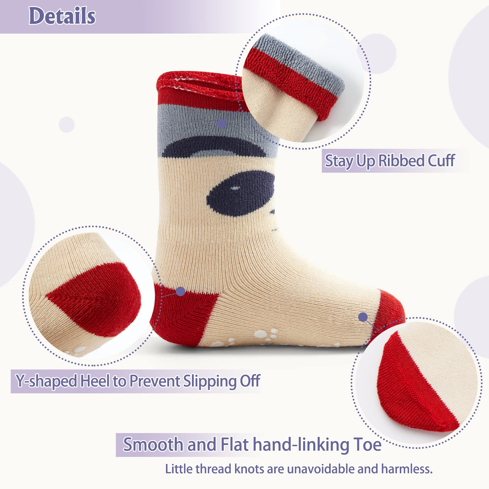 Qterdiz Toddler Winter Socks Non Slip Warm Socks with Grips for Toddler Boys Girls Fuzzy Terry Animals Mix 6 Pack 2T-3T