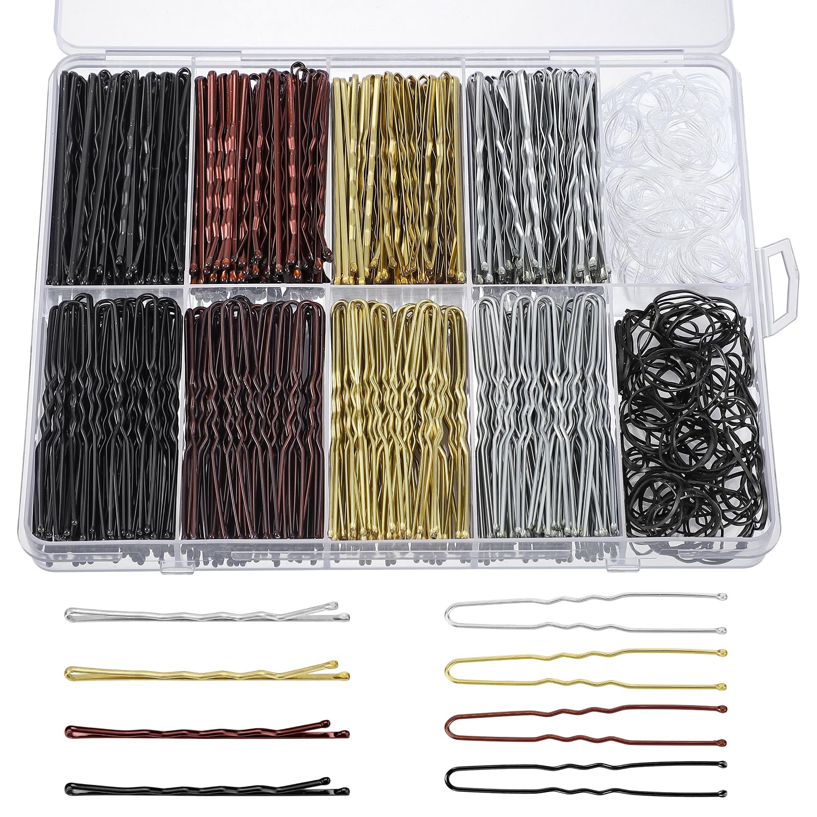 600Pcs Bobby Pins Set, 2.36In Hair Pins for Women Buns Wedding Styling Updo Black, Brown, Blonde, Silver