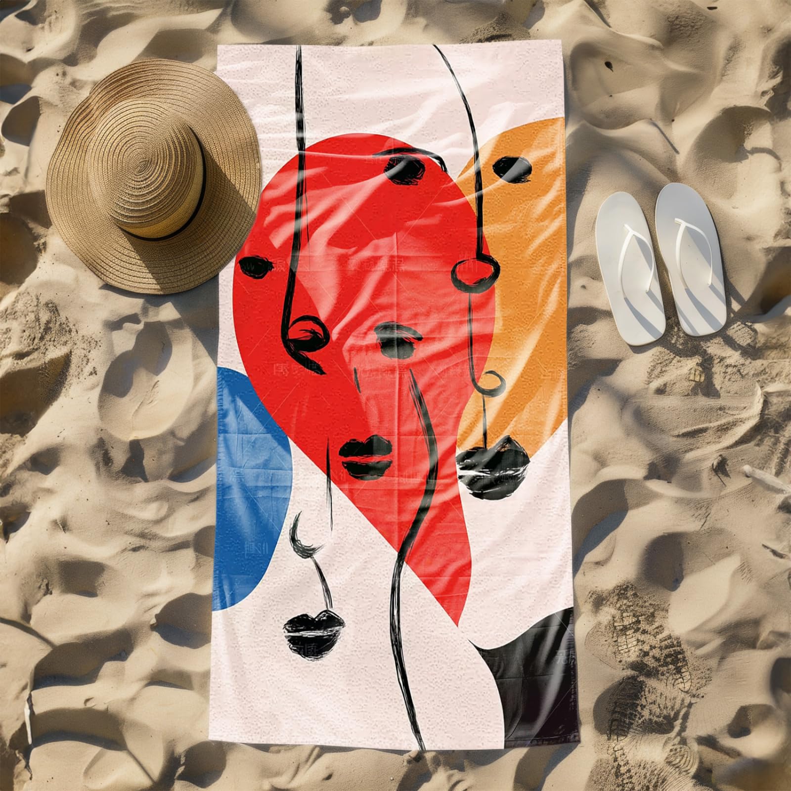Telo Mare Microfibra 210x230 Rosso Blu Minimalista Telo Spiaggia Grande Antisabbia,XXL Asciugamano Mare, Asciugatura Rapida, Stuoia Spiaggia Leggero E Portatile