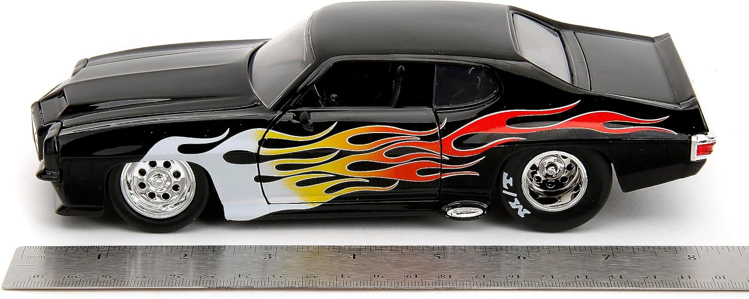Jada Big Time Muscle 1:24 1971 Pontiac GTO Die-Cast Car, Toys for Kids and Adults(Black Flames)