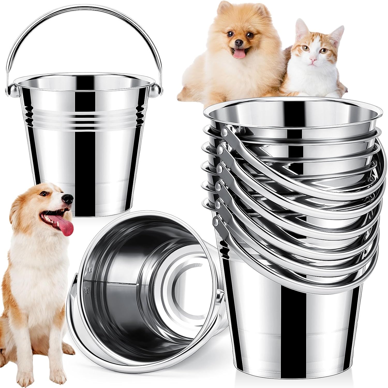 Pet Supplies Hicarer 6 Pcs Stainless Steel Dog Water Bucket, Heavy