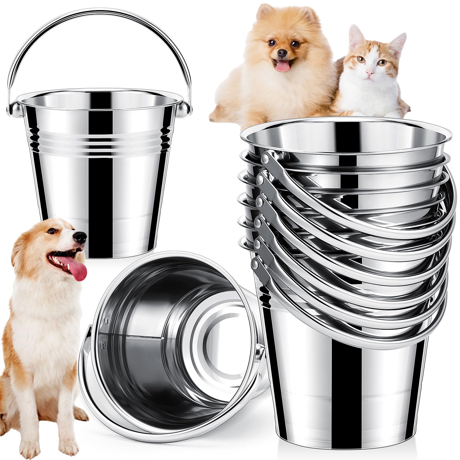 Hicarer 6 Pcs Stainless Steel Dog Water Bucket, Heavy Duty Stainless