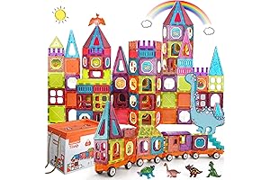 Magnetic Tiles Building Blocks with 4 Cars Magnet Train Set