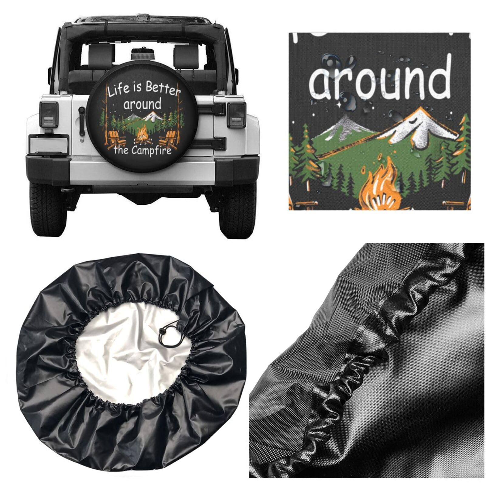 Life Is Better Around The Campfire Spare Tire Cover for Rv Trailer Camper Truck SUV -Cool Cute Wheel Protectors Cover Waterproof Fabric for Travel Camping Outdoor,Universal Fit,14 inch