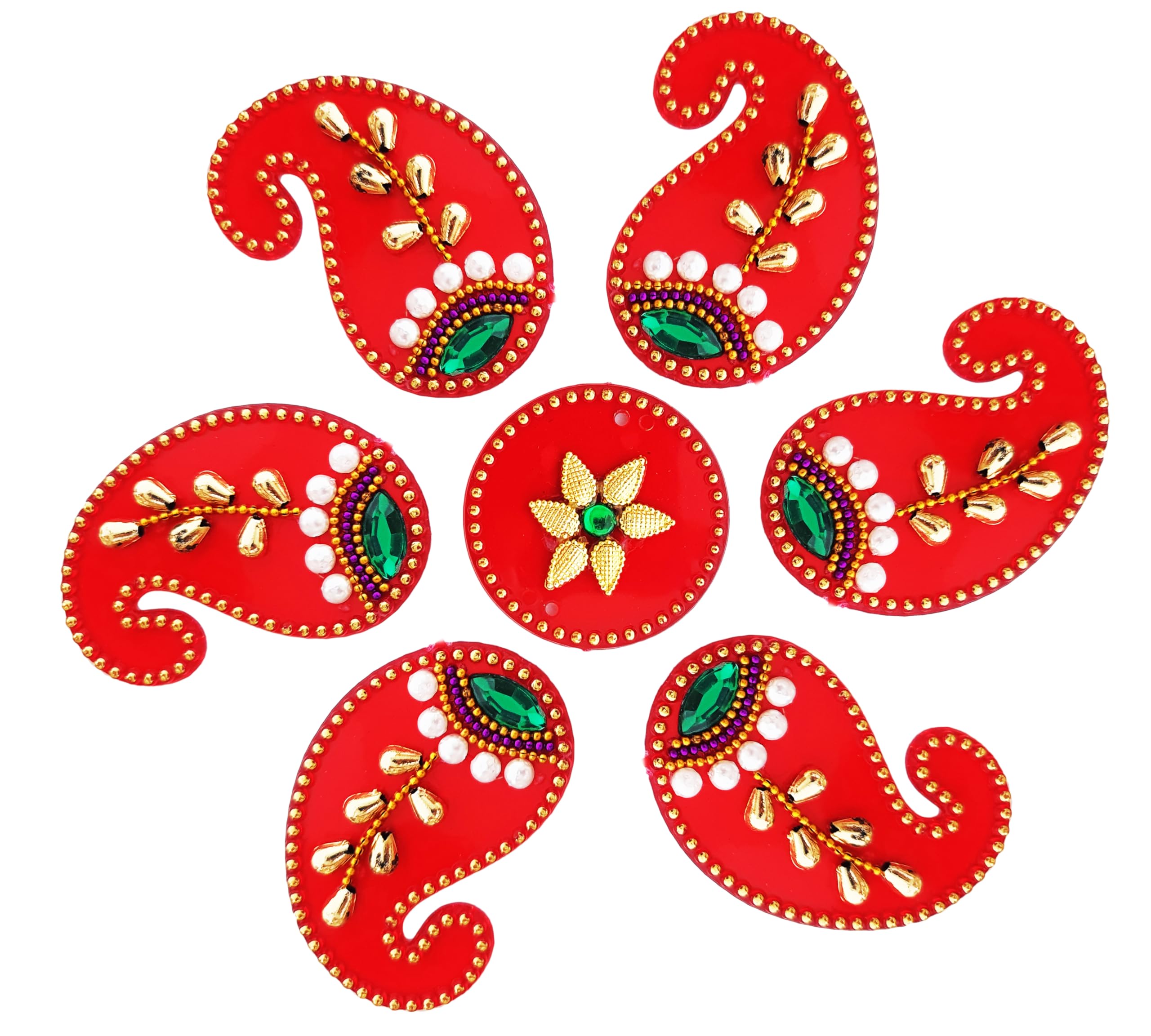 Premium Paisley Red & Yellow Acrylic Rangoli Floor Decorations Table Decoration Studded Stones Sequins Traditional Festive Home Door Déco | ARTS-11