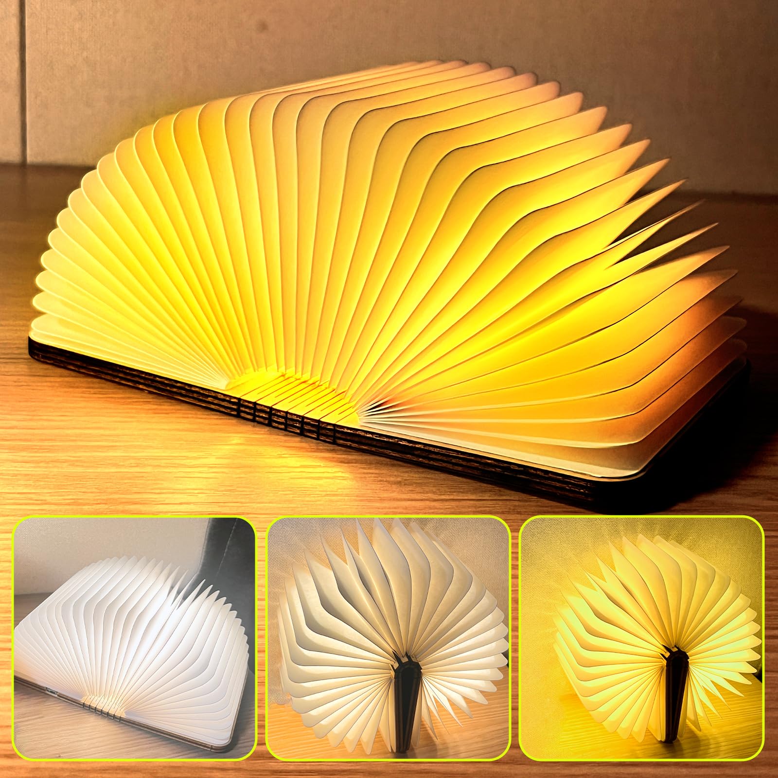 Catwalk Wooden Book Light - USB Rechargeable Folding Night Light, 5 Colors, Magnetic, Maple Wood & Parchment Paper - View #7