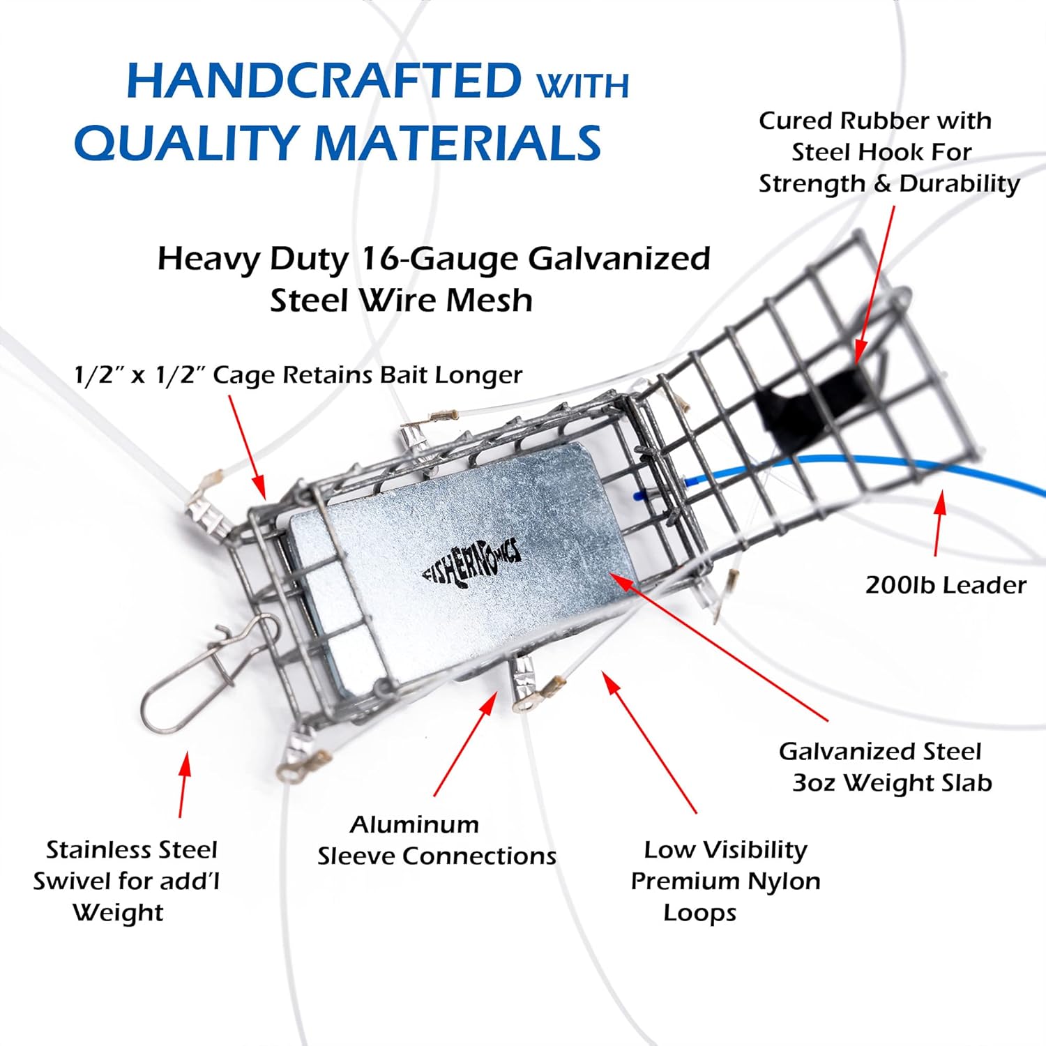 Handcrafted Lead-Free Castable Crab Traps for Fishing Pole, US Manufactured Premium Loops, Highly Durable Crab Traps for Crabbing Blue, Dungeness, Red & Rock Crabs (Classic)