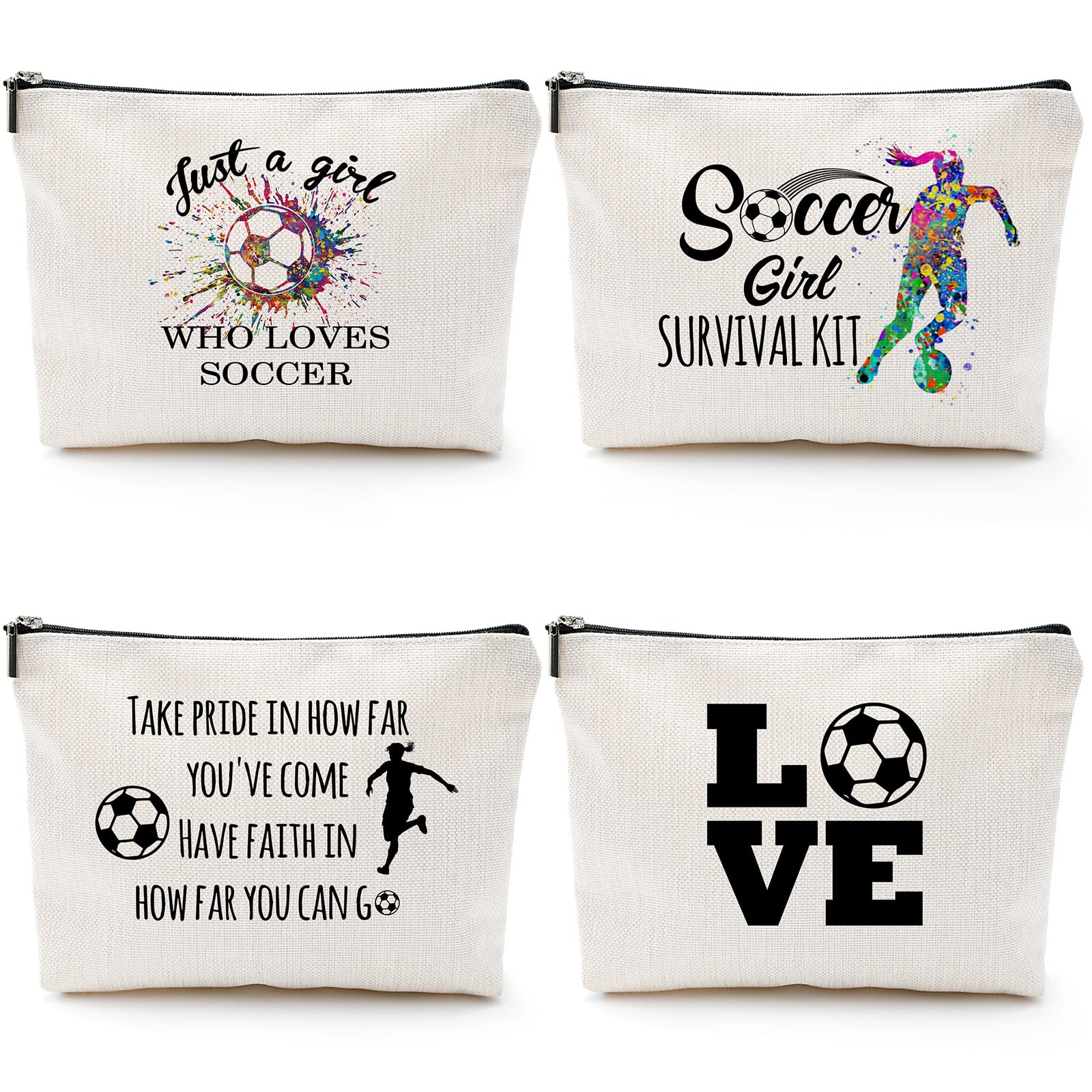 Geosar 4 Pieces Soccer Gifts Makeup Bag for Women Christmas Inspirational Gift for Soccer Player Sports Lover Zipper Cosmetic Bags Travel Cosmetic