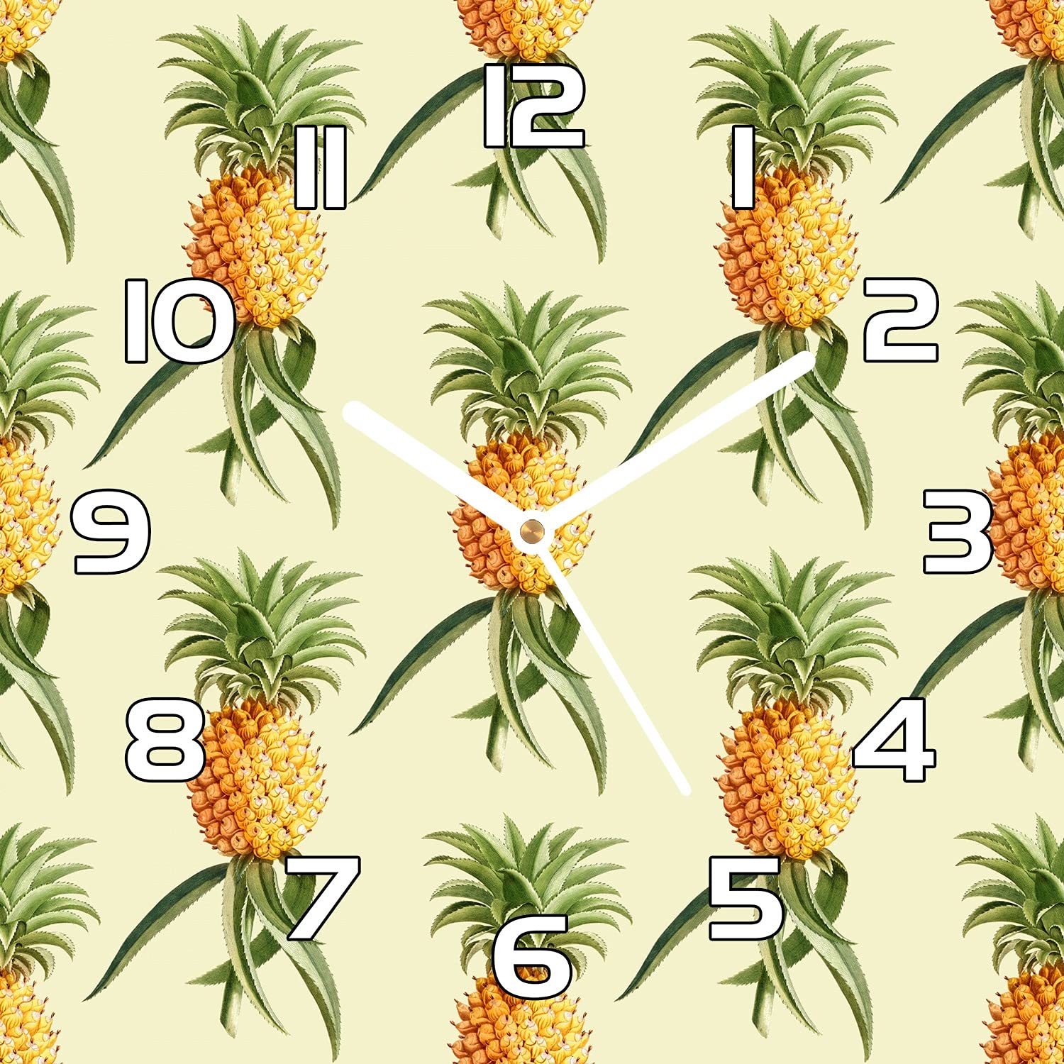 Horloge en Verre 30x30 cm Coloray Cadran Ananas Vintage et Aiguilles Noires