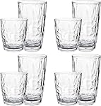 Plastic Water Tumblers | Set of 8 Transparent Unbreakable Drinking Glasses Clear Acrylic Reusable Juice Wine Cups |4 Each: 12-Ounce and 16-Ounce for Home Picnic Party, Dishwasher Safe, Stackable
