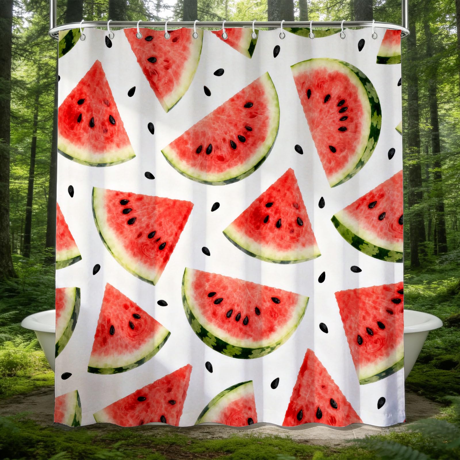 Hongduo 3D Watermelon Shower Curtain for Stalls Bathtubs Simple Bathroom Decor Shower Curtain Set Polyester Fabric Waterproof 180x180cm/71X71 Inch with Hooks