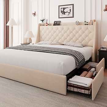 きんさんページ Amazon.com: Feonase King Size Bed Frame with 4 Storage