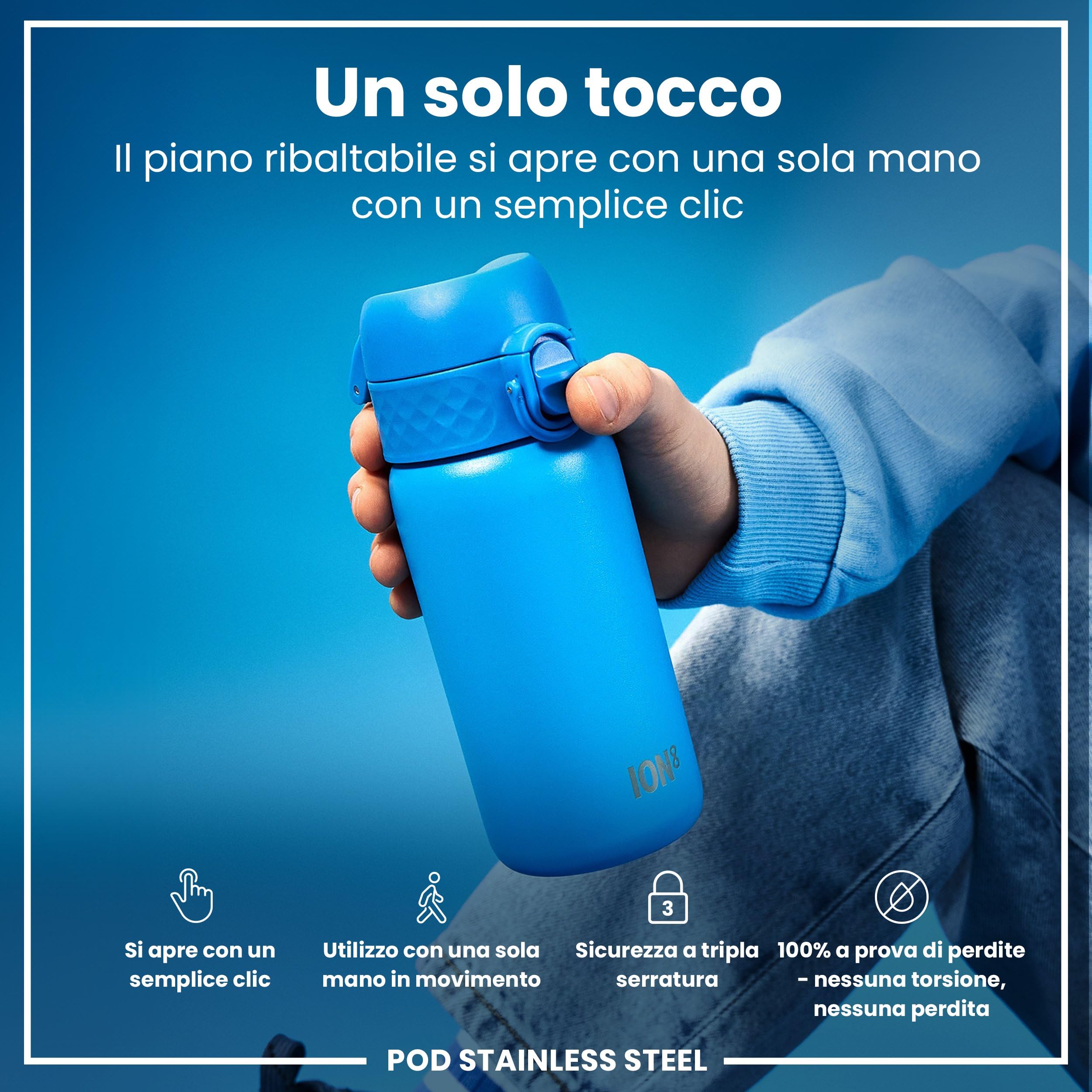 Ion8 Borraccia a Prova di Perdite, Facile da Aprire, Serratura Sicura, Lavabile in Lavastoviglie, Senza BPA, Maniglia per il Trasporto, Adatta a Portabicchieri, Facile Pulizia
