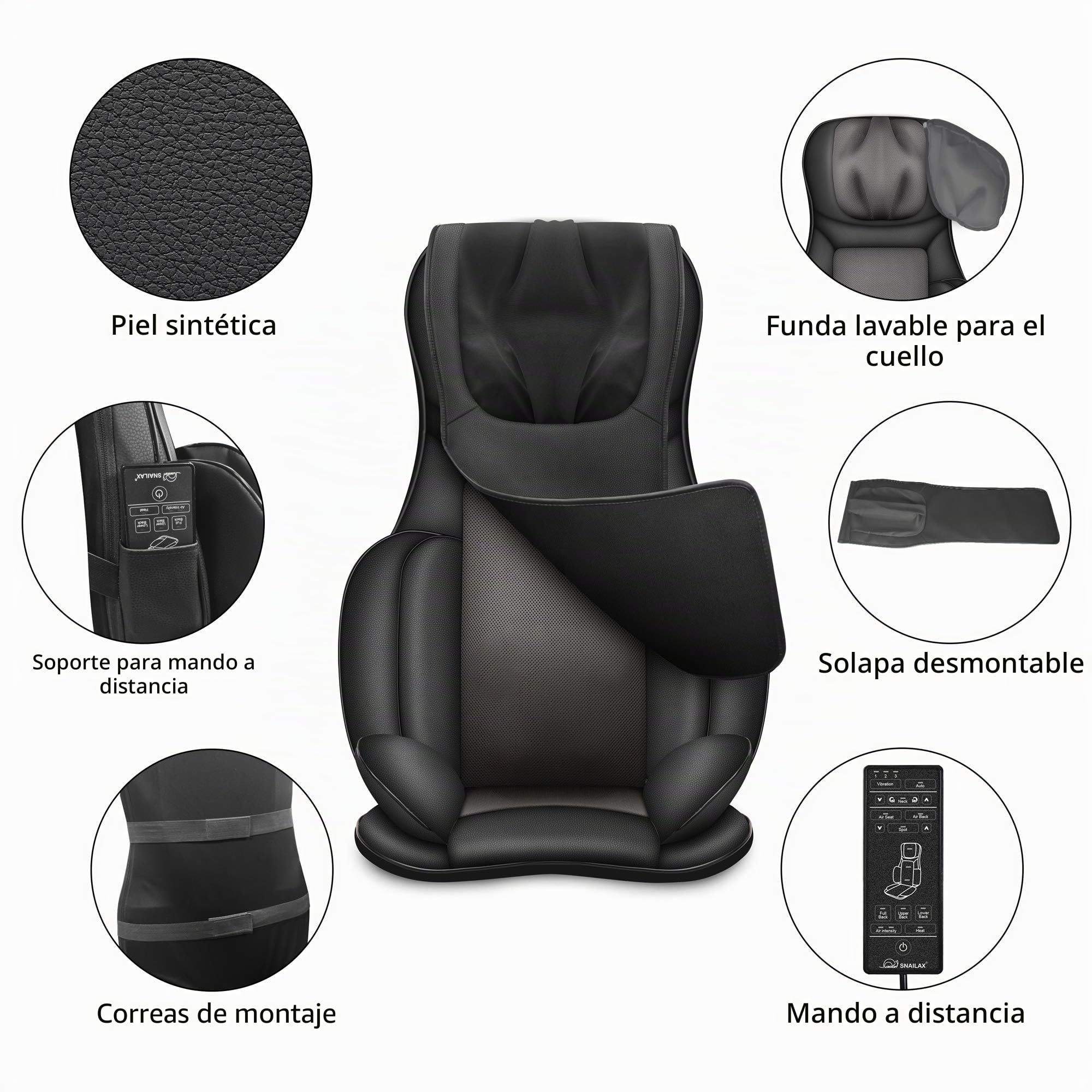 Snailax Asiento de Masaje Shiatsu con calor, Cojín de Masaje 4D con compresión/amasado/vibración, masajeador eléctrico de cuerpo completo para espalda cuello, regalos