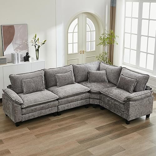 Miniatura 22 de URRED Cloud Couch - Sofá modular modular de 87 pulgadas, moderno sofá de asiento profundo en forma de L con otomana y almohadas, sofás de felpilla