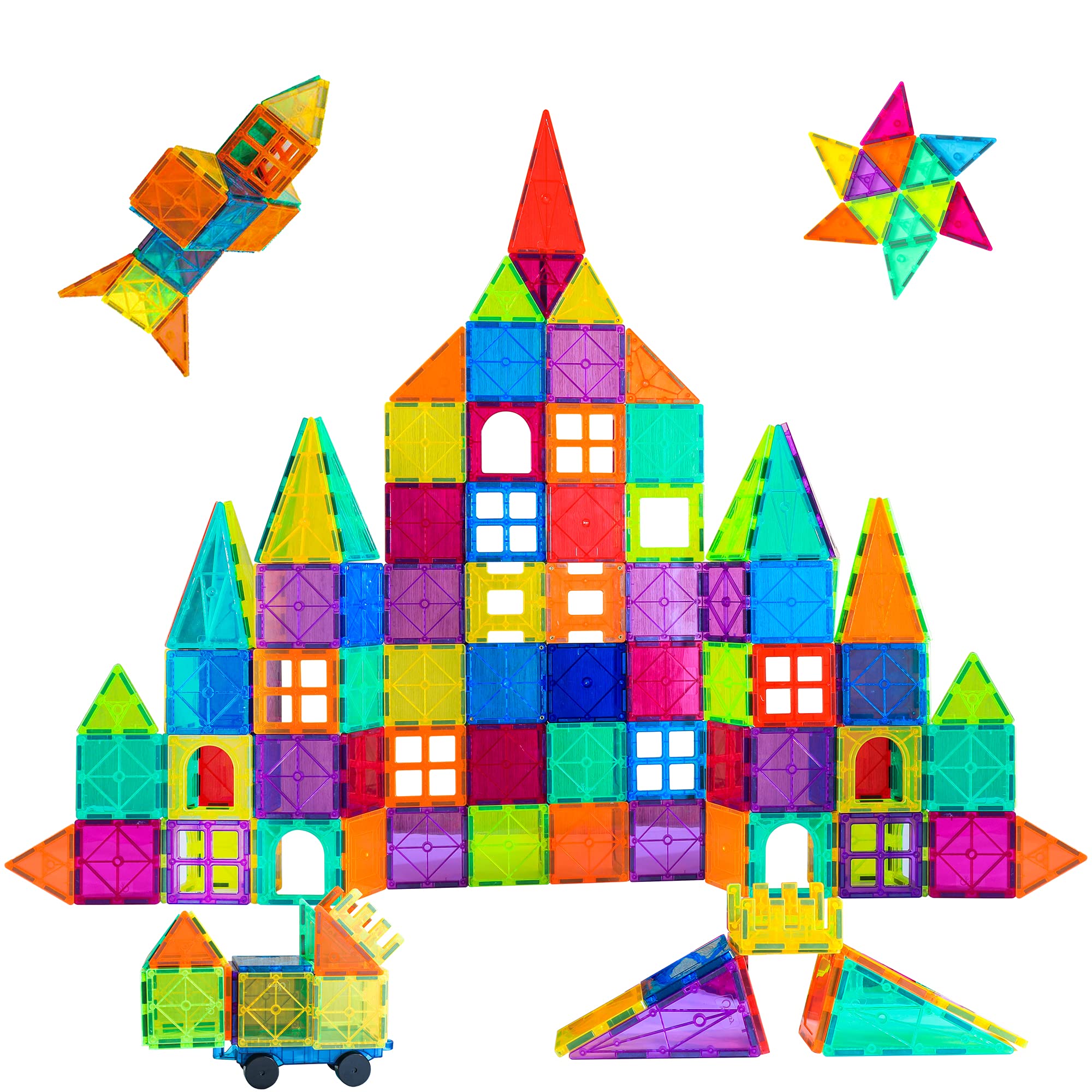 Azulejos magnéticos, 67 piezas con 1 bloque de construcción de automóvil para niños pequeños, imán 3D, bloques de construcción educativos STEM para niños y niñas, juguetes Montessori apilables 5