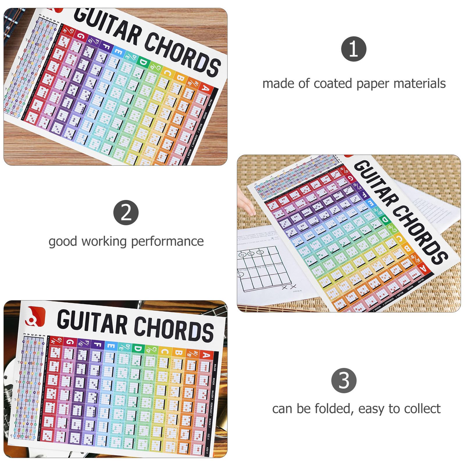 GLEAVI Gitarren Leicht Lesbar Akkordtabelle mit Großen Buchstaben Poster aus Beschichtetem Papier zum Üben für Anfänger Am Notenständer