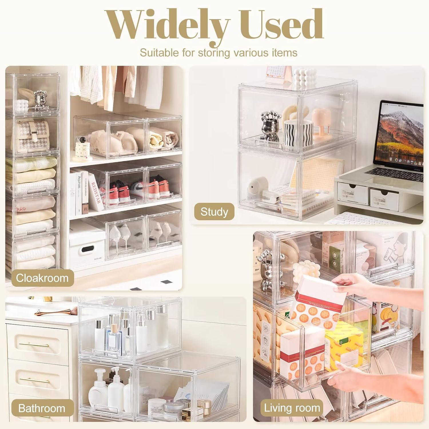 AZ.MIFENO Large Stackable Storage Drawers,Clear Thickened Drawer Organizers with Pull-Out Drawer for Skincare,Cosmetics, Ideal for Closet,Bathroom,Kitchen Undersink,Cabinet,Toy Organization (2 Packs)