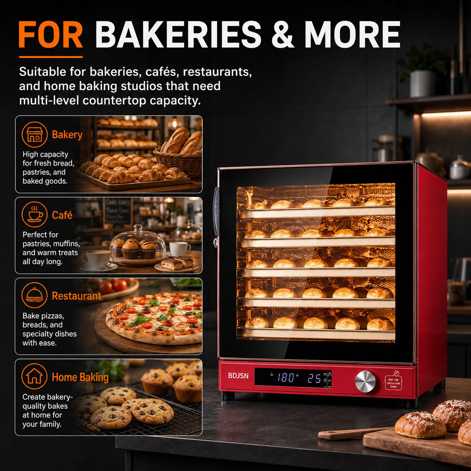 Four À Convection Professionnel 80 L, 10 Niveaux Pour Cuisson, Fermentation Et Séchage, Air Chaud À Double Ventilateur, 25–260 °c, Minuterie 999 Min, 2800 W, Pour Pain, Gâteaux, Pâtisseries